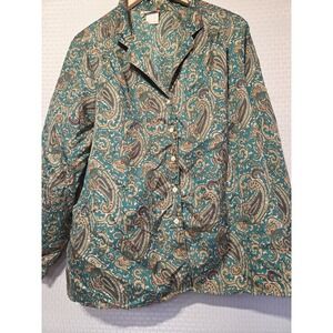 Vintage Bend Over Blouse Women's 40 L Crinkle Paisley Button Front Long Sleeve F